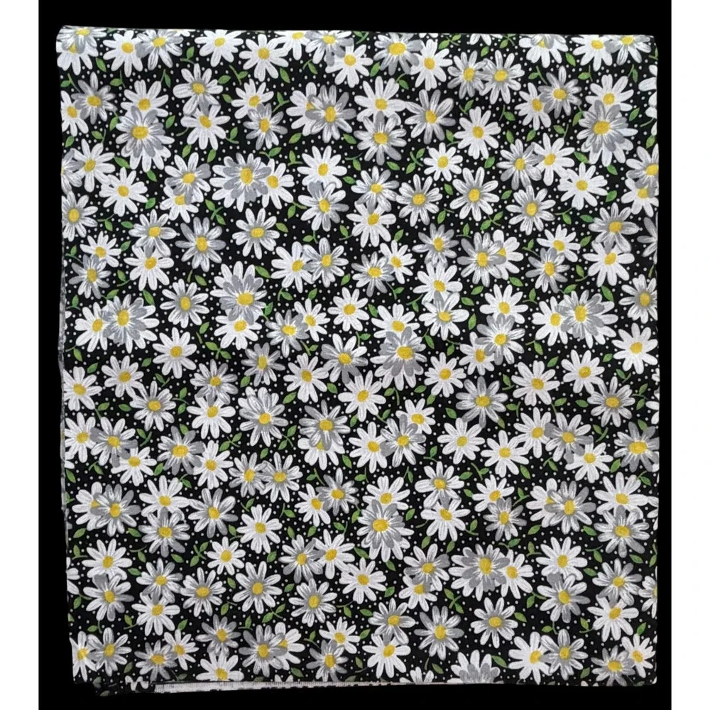 Fabric Traditions Daisy Floral Polka Dot Cotton Fabric Black White Yellow 1 Yard